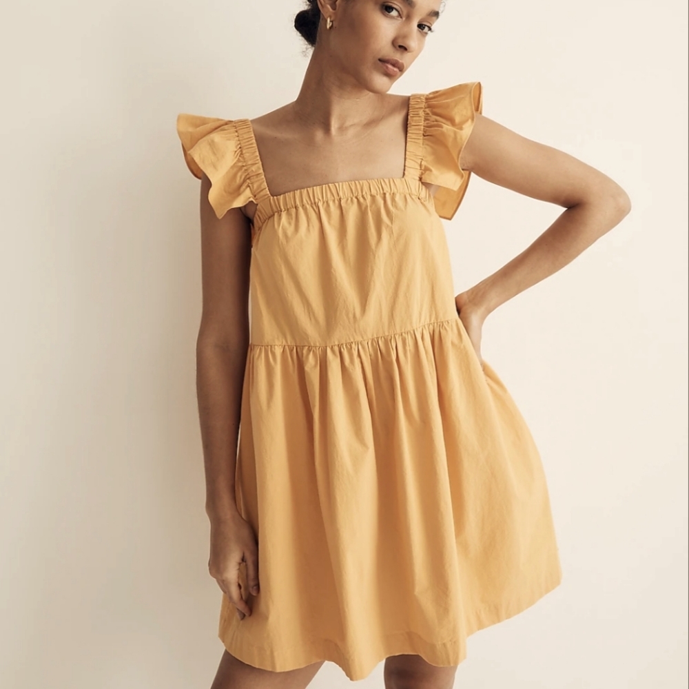 Madewell BNWT Flutter-Sleeve Square-Neck Mini Dress Sz S
